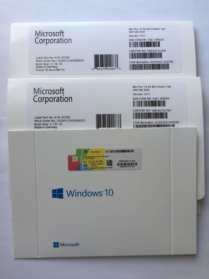 MS Windows 10専門OEMのキー、Windows 10プロ64人のビットDVDフランス人版